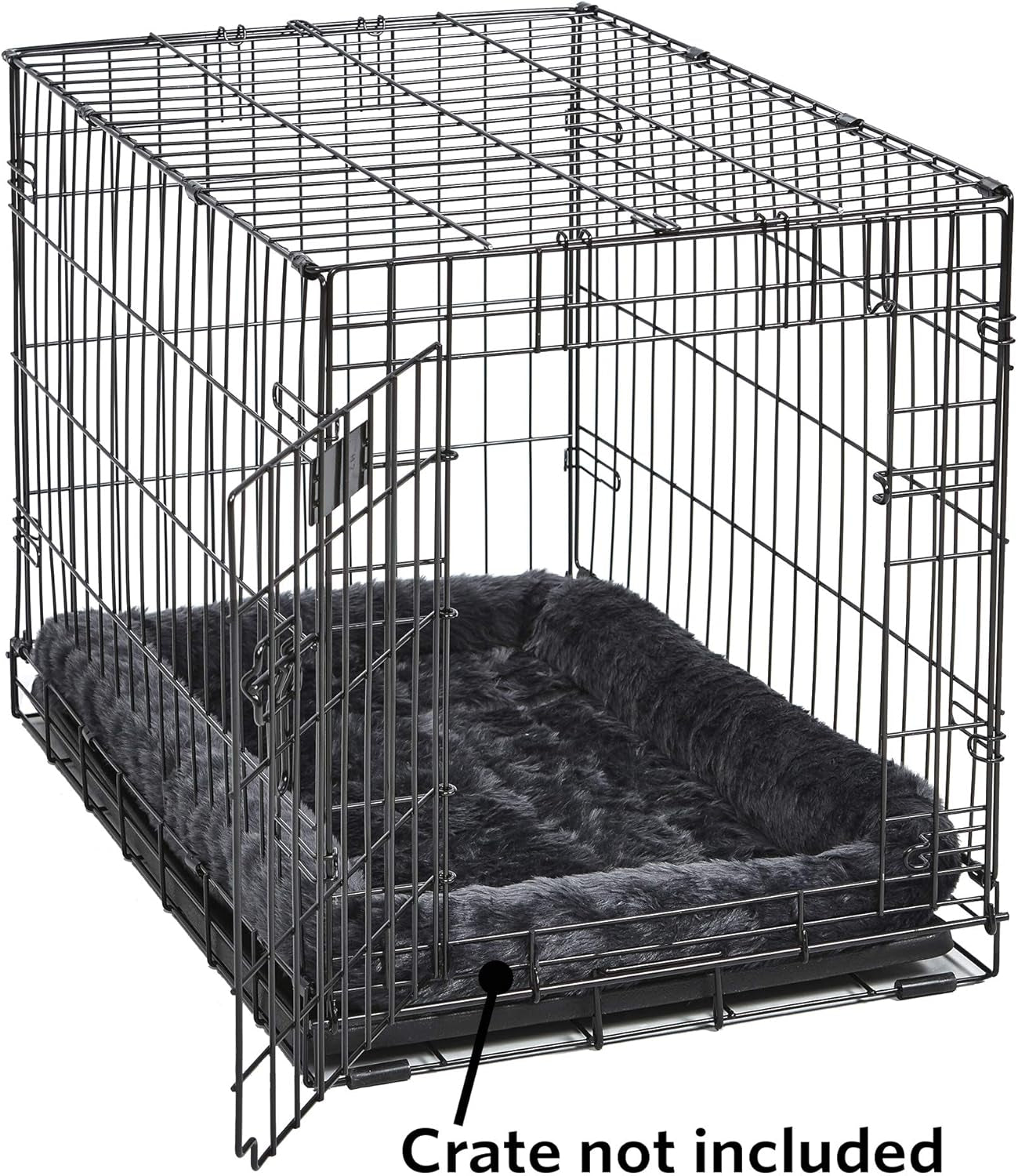 Dog Bed – Gray Faux Fur Bolster, Ultra-Soft and Machine Washable, Fits 24-Inch Crates and Carriers, for Small Dogs and Cats