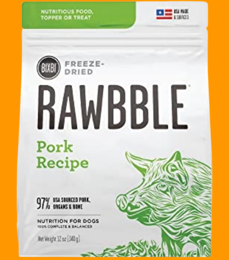 Rawbble Freeze-Dried Pork Dog Food, 12 oz, 97% Meat & Organs, USA-Made