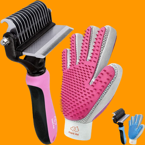 Dog & Cat Deshedding Brush & Glove, Reduces Shedding 95%, Pink