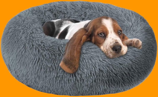 Cuddler Donut Dog Bed, Soft Faux Fur, Machine Washable, Non-Slip, Gray